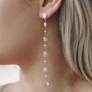 NW No Stone Unturned Grey Stone Beaded Drop Earrings